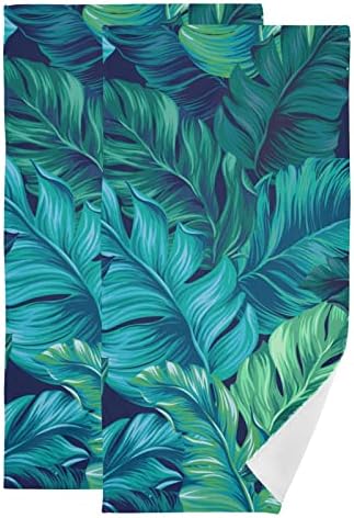 KFBE Turquoise Tropical Leaves Pattern Bath Towels Set of 2 Soft Washcloths, Hand Towel for Bathroom Kitchen Beach Shower Towel (20841128), one size