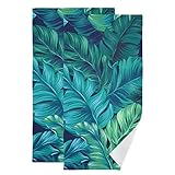 KFBE Turquoise Tropical Leaves Pattern Bath Towels Set of 2 Soft Washcloths, Hand Towel for Bathroom