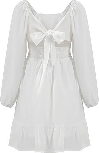 Miniatura 9 de blibean - Vestido de manga larga con lazo en la espalda para niñas y preadolescentes, vestido de otoño con hombros descubiertos, tallas para 6-15