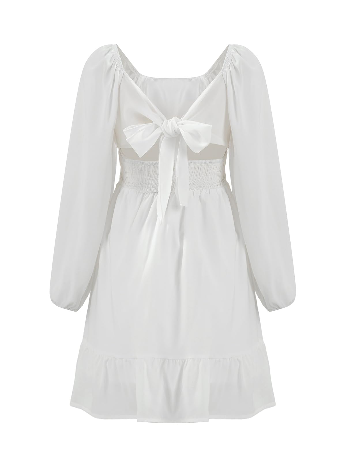 blibean Vestido de manga larga para niñas con lazo en la espalda, vestido de otoño con hombros descubiertos, talla 6-15 años