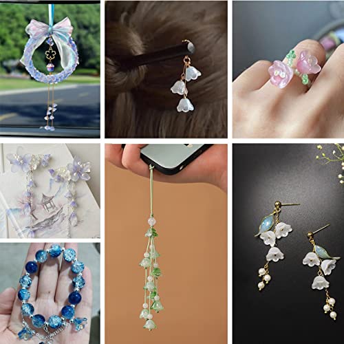 Ladaypoa 100Pcs Glass Bellflower Beads For Jewelry Making Mixed Color Trumpet Flower Beads Gradient Clear Cute Beads For Bracelets Making Aesthetic Beads Charms For Diy Necklace Decoration Gifts #TOP3