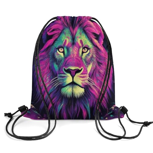 Comfortable Colorful Lion Galaxy Art Gym Bag for Unisex, Waterproof Drawstring Backpack, Pull String Bags for Sport Beach Travel Swim Hiking2