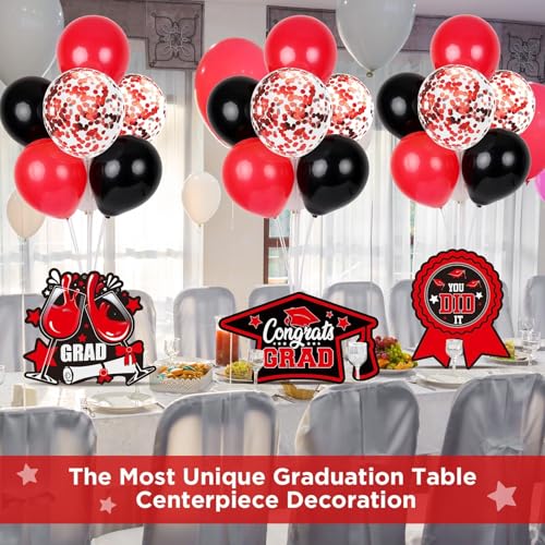 Image of 6 Sets 2026 Graduation Balloon Stand Kit for Table Black Red Balloon Class of 2026 Congrats Grad Table Centerpiece Grad Prom Themed Decoration for Grad School College Ceremonies Party Supplies
