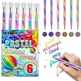 HUJUGAKO Rainbow Gel Pens, 6 Colored Pastel Mixing of 3 Colors Magic Pens,150% More Ink for Kids Adults Coloring Books Drawing Doodling Crafts Scrapbooks Bullet Journaling