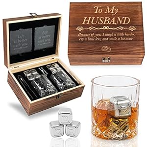 Anniversary For Him ‘To My Husband’ Engraved Whisky Glass Gift Set | Romantic Present for Husband | Unique Wedding – Birthday or Anniversary Idea