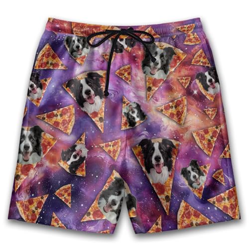 Floating Dog Mens Swim Trunks - Funny Swimming Trunks for Men - Pizza Drawstring Beach Shorts, Mens Swim Shorts Series 33