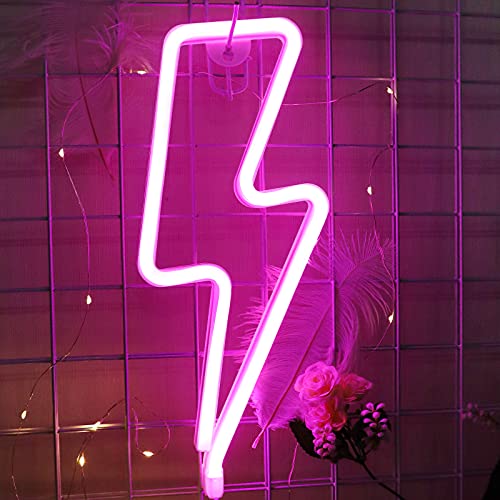 Neon Lights,Pink Lightning Bolt Neon Signs for Pink Room Decor USB/Battery Powered Led Light Sign for Ramadan Room Decoration,Led Signs for Aestethic Stuff,Bedroom,Halloween