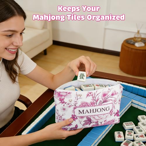 Bolsa para fichas de Mahjong con cierre rosa miniatura 2