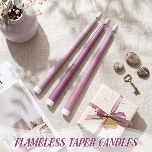 Image of Macarrie 24 Packs Flameless Taper Candles Battery LED 11 inch,Morandi Purple