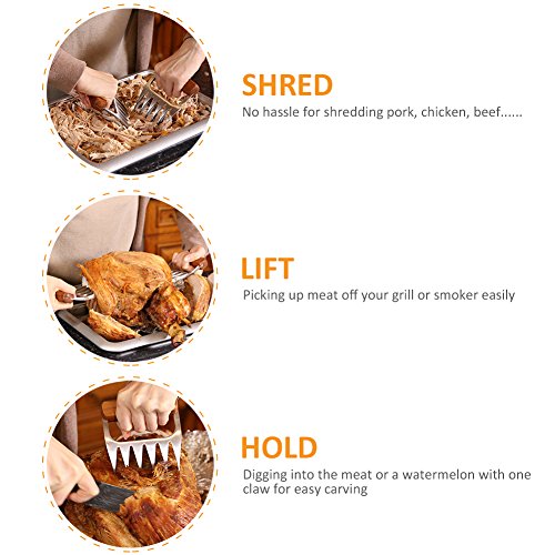 Metal Meat Claws, 1Easylife 18/8 Stainless Steel Meat Forks with Wooden Handle, Best Meat Claws for Shredding, Pulling, Handing, Lifting & Serving Pork, Turkey, Chicken, Brisket