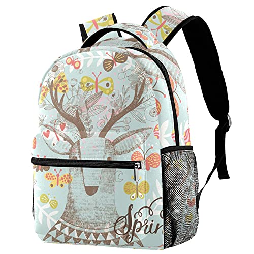 Sac à dos de voyage léger motif cerf et papillon avec porte-gourde