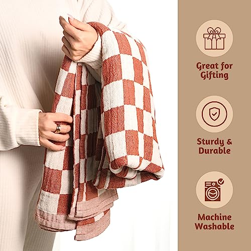 Folkulture-100-Cotton-Throw-Blanket-Rust-Checks-50x60in-Soft-Lightweight-Travel-Napping-All-Seasons-Machine-Wash Folkulture 100 Cotton Throw Blanket Rust Checks 50x60in Soft Lightweight Travel Napping All Seasons Machine Wash