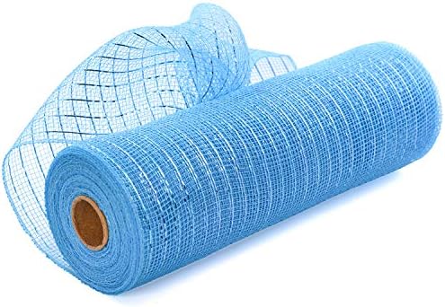 Acekit Blue Poly Decorating Mesh Ribbon with Metallic Foil 10 inch x 30 feet Each Roll for Wreaths, Swags Bows Wrapping and Decorating Projects-Blue