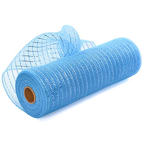 Acekit Blue Poly Decorating Mesh Ribbon With Metallic Foil 10 Inch X 30 Feet Each Roll For Wreaths, Swags Bows Wrapping And Decorating Projects-Blue #TOP14