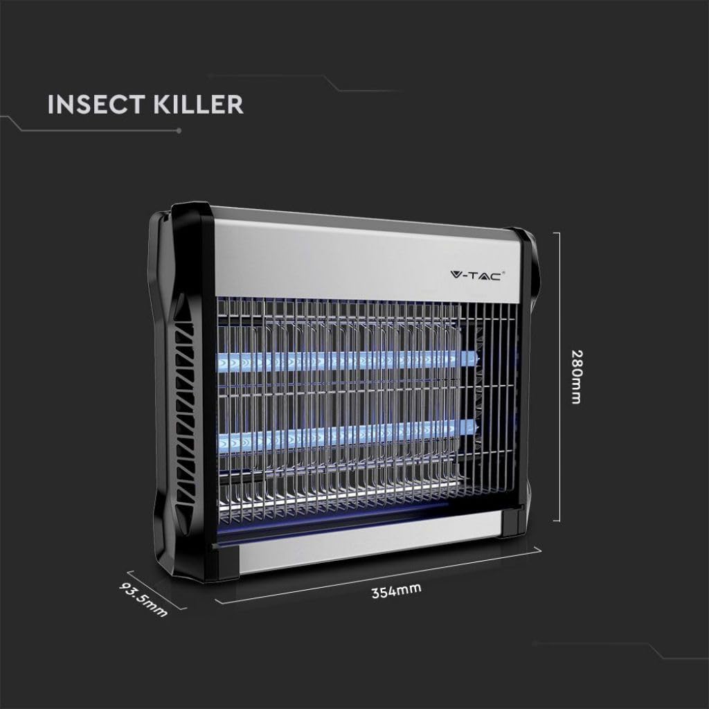 V-TAC Lampara Antimosquitos 16W con Área de Acción de 50 m² - Diseño Delgado - Mosquitera Eléctrica con Luz Azul UV para Uso Interior y Exterior - Trampa Eléctrica contra Mosquitos e Insectos