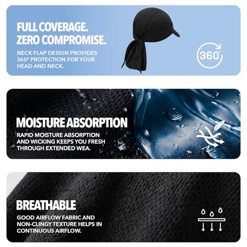 Image of Boldfit Helmet Skull Caps for Men Bike Dew Rag Full Head Caps Helmet with Visor for Bikers Sweat Cooling Skulls Toppa for Cycling, Skull Cover for Summer Helmets Cap for Man - Black