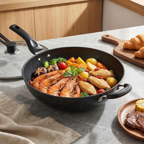 Wok antiadherente con tapa de vidrio de 13.4 pulgadas miniatura 3