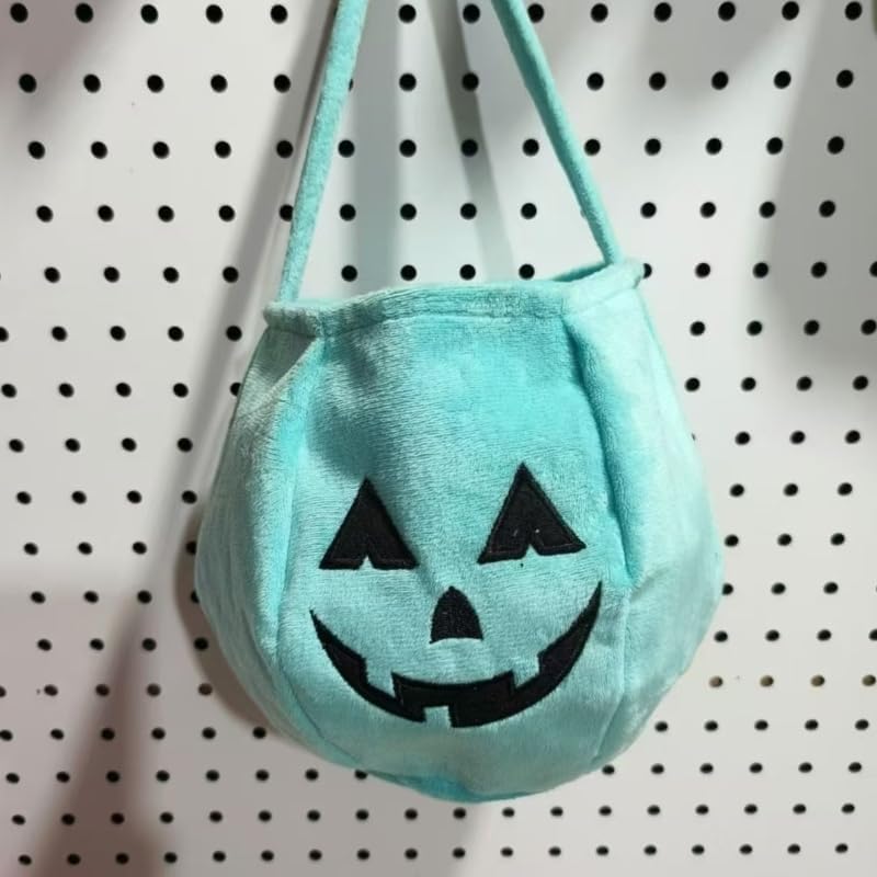 Halloween Trick Or Treat Bucket Bag – Reusable Pumpkin Trick Or Treat Bag, Velvet Halloween Candy Bucket Tote Bag, Kids Halloween Candy Holder for Party Favors, Ghost Pumpkin Owl Pattern Tote (green)2