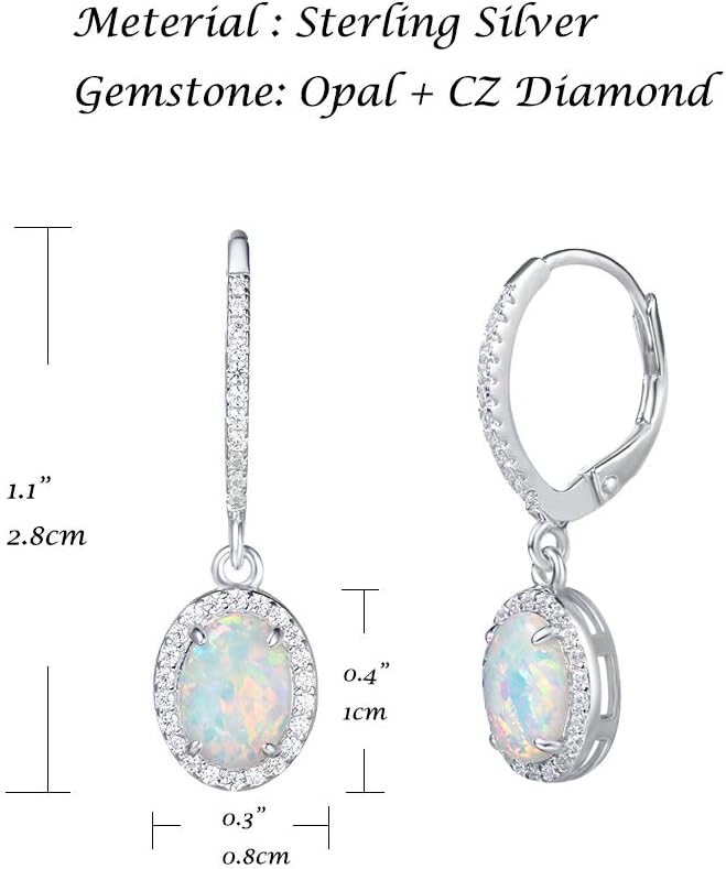 FANCIME Lever Back Earrings Sterling Silver Created White Fire Opal Halo Cubic Zirconia French Back Earrings Opal Jewelry for Women - Image 2