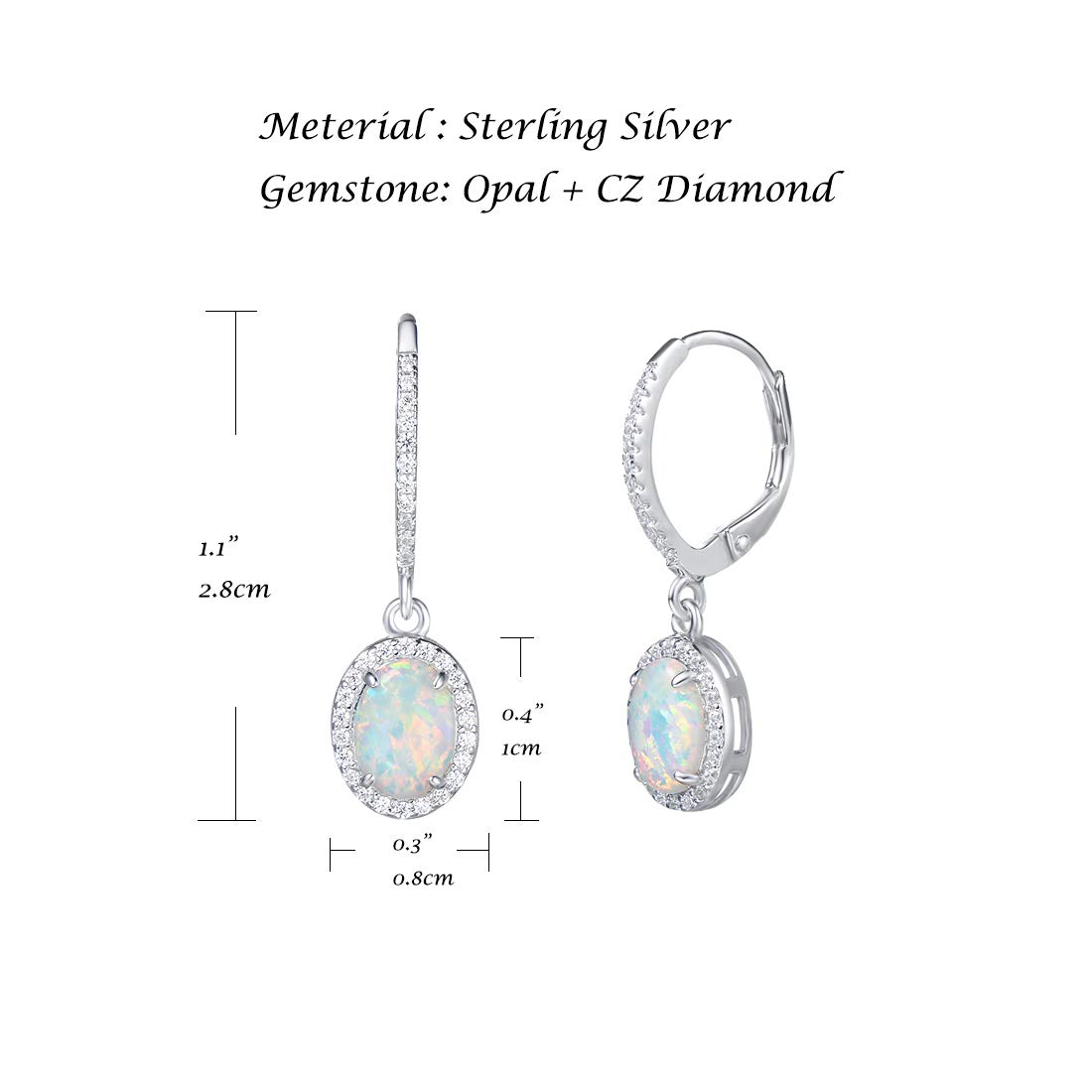 FANCIME Opal kolczyki damskie, srebro wysokiej próby 925, owalne opale, cyrkonie, kolczyki kreole, wiszące, biżuteria dla kobiet i dziewcząt, Cyrkonia, Opal