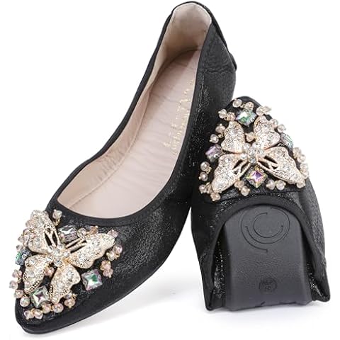 Otamise Women Ballet Flats Shoes Rhinestone Wedding Ballerina Dress Dolly Shoes Foldable Sparkly Comfort Slip on Flat Shoes Cover