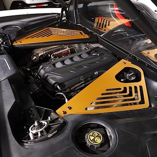 Image of TOYCIDFG Engine Bay Panel Cover, Left Right Splash Shield Oxidation Case Guard Compatible with C8 Corvette 2020-2023 Auto Aluminium Interior Body Part Accessories (Yellow)
