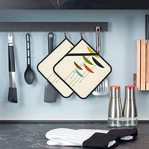Pot Holders 2Pcs Set, Kitchen Oven Glove High Heat Resistant 500 Degree Oven Mitts And Potholder With Non-Slip Silicone Surface For Baking,Cooking,Bbq - Mid Century Modern Prints #TOP5