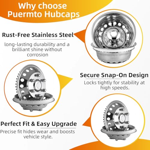 Image of 16 inch Wheel Simulator fit for 2007-2025 Dodge, Mercedes and Freightliner Sprinter Van, 4pcs Waterproof Protective Snap on Hubcaps 6 Lug 18 Hand Hole Polished Stainless Steel Dually Covers 6K06R