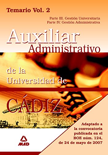 Portada de Escala auxiliar administrativa de la universidad de cádiz. Temario. Volumen ii