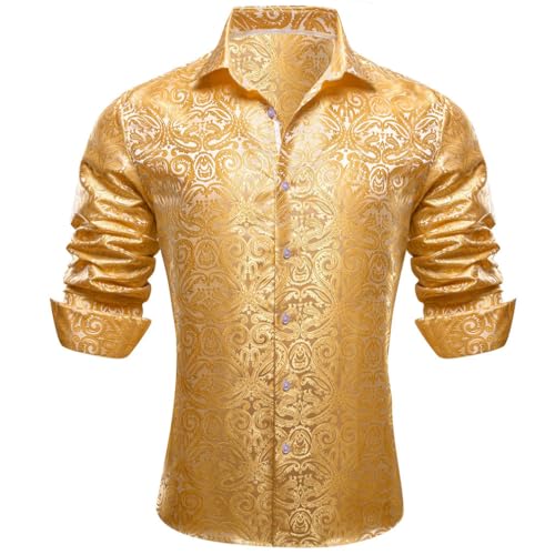 Luxury Silk Mens Shirts Floral Jacquard Long Sleeve Formal Casual Shirts Male Blouses Wedding Business Prom Shirts2