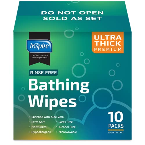 Inspire Ultra Thick Rinse Free Body Wash Wipes | Bathing Wipes, Shower Wipes - Rinse Free Wet Wipes | Thick Strong Extra Large With Aloe, Wipes For Adults, Body Wipes For Adults Bathing | Cleansing Adult Wipes (Thick Rinse Free Body Wash Wipes) (Ultra Thick 10 Packs Of 8) #TOP5