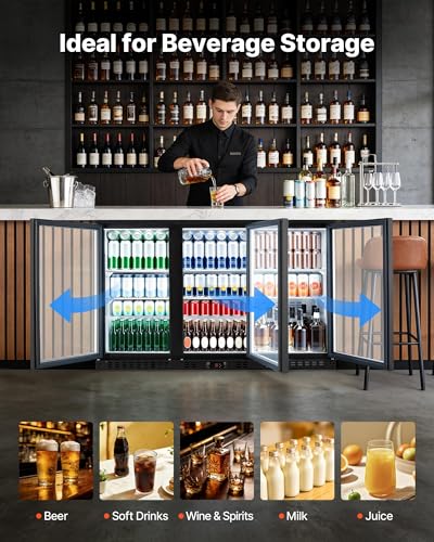 Image of VEVOR Back Bar Cooler, 11.4 Cu.Ft Commercial Beverage Refrigerator with 3 Glass Door, Large Under Counter Fridge w /LED Lighting, Shelf, Low-E Glass Display Cooler for Store, Lobby, Restaurant, Pub