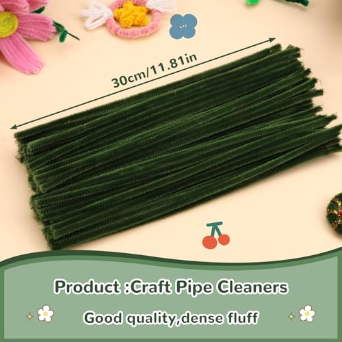 Image of Hssugi 100PCS Pipe Cleaners, Moss Green Chenille Stems Craft Supplies | Pipe Cleaners Craft Supplies, Pipe Cleaners Bulk Fuzzy Sticks for DIY Art and Craft Projects Home Decoration