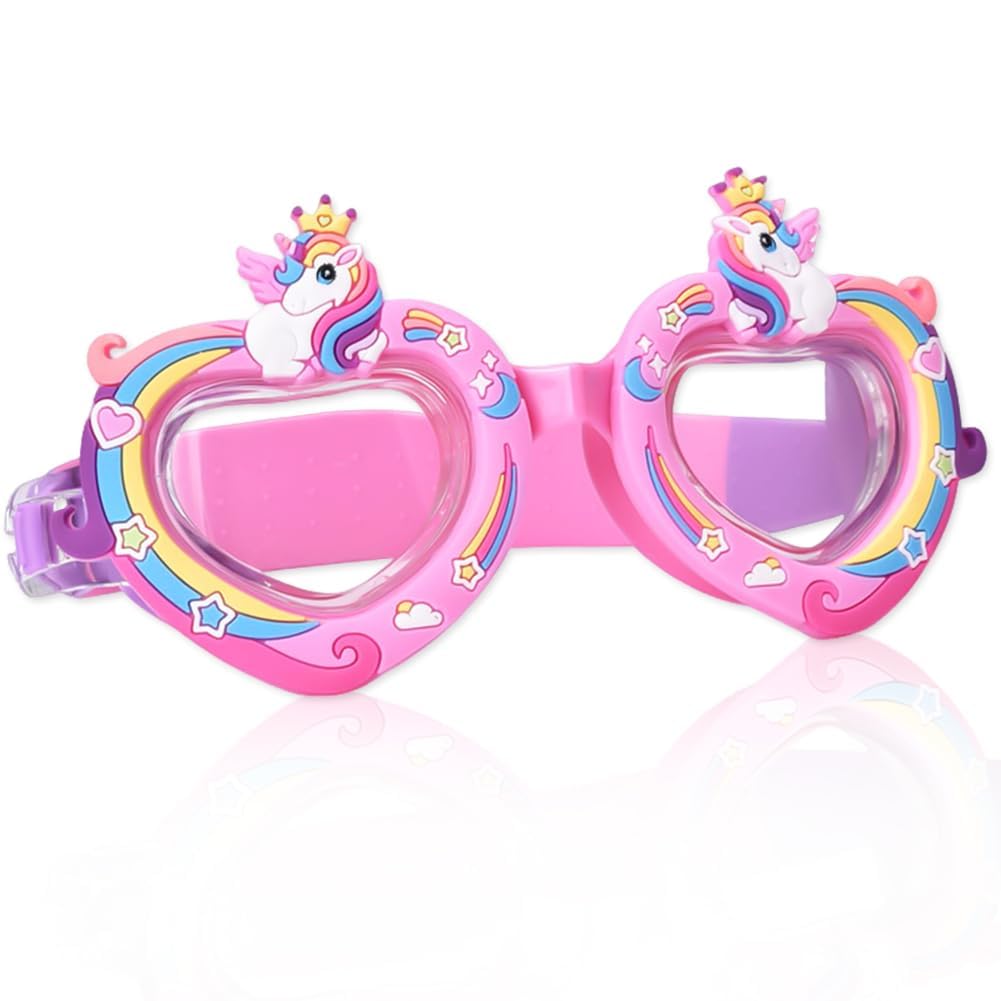 QWEPU Unicorn Kids Swimming Glasses, Swimming Glasses for Kids Girl Boys,Waterproof No Leakage for Girls Boys Children Age 3-14 Years Old,with Quick Adjustment