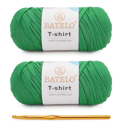 Image of 2 Pack T-Shirt Yarn for Beginner Crochet Bags /Basket /Coaster, 400g /144yds High Elastic Thick Polyester Fabric (Emerald Green)