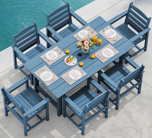 SERWALL 7-Piece HDPE Patio Dining Set in Blue