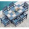 Serwall 7 piece patio dining table sets outdoor hdpe dining furniture set with umbrella hole cut out table and 6 chairs blue  urban country home decor