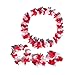 LITTLE FEATHER Red and White Leis for Tropical Hawaiian Luau Christmas Party Flower Headband Bracelets Party Favors,Set of 4