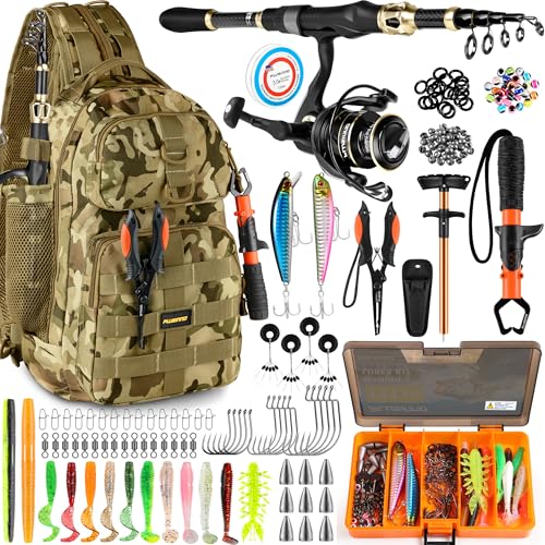 Image of PLUSINNO Fishing Backpack with Fishing Rod and Reel Combos Tackle Boxes, Waterproof Tackle Backpack for Gear with Rod Holder, Fish Gifts for Men with Tool Kit