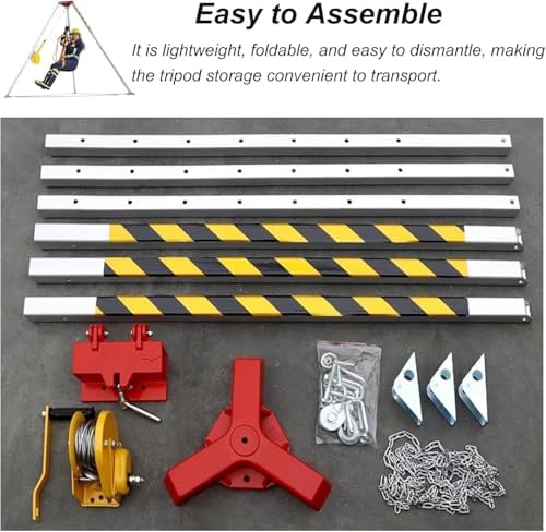 Aluminum Rescue Tripod Fall Arrest Kit - 1800 Lbs Winch & Safety Belt for Emergency Rescue in Tunnels, Sewers & Flues - Essential Lifting Safety Equipment
