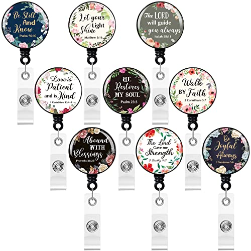 9 Pieces Christian Badge Reel Bible Verses Retractable Id Badge Holder Motivation Quotes Inspirational Scripture Name Badge Clip Decorative Badge Holder For Nurses Doctors Teachers Students #TOP7