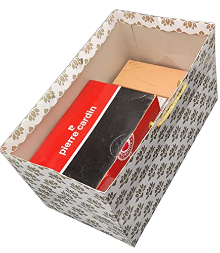 Image of Arrow Paper Products Rectangular Golden Lotus Printed Paper Gift Bags for Baby Shower Return Gift, Small Presents, Weddings, Birthday, Holiday Presents (Pack of 50, 34.29 x 19.05 x 17.78 Cm)