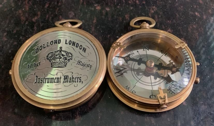 Brújula de bolsillo de latón antiguo – Grabado Dollond London, instrumento náutico coleccionable de navegación miniatura 5