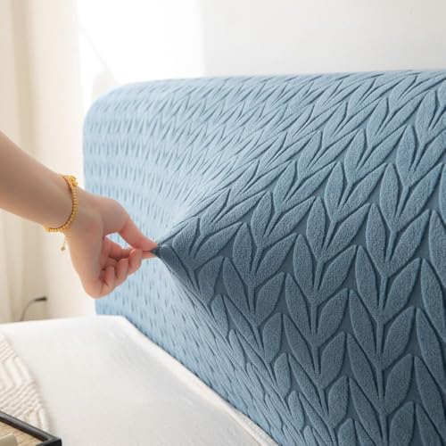 Image of HOMETHREADS Stretchable Lycra /Velvet Headboard Cover | Soft, Dust-Proof & Wrinkle-Resistant Bed Back Protector | Fits Leather, Wooden & Fabric Bedsides | for 3ft to 3.5ft Beds (Blue,90x65cm)