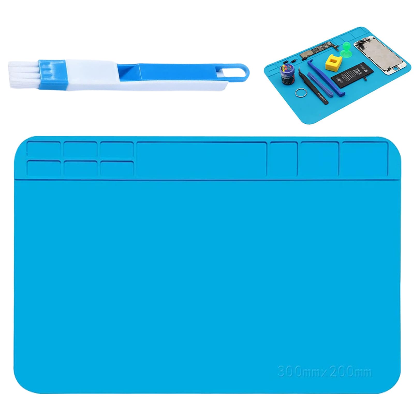 Tappetino Saldatura Silicone 30x20cm Con Spazzola - Antistatico, Resistente Al Calore Per Riparazioni Elettroniche
