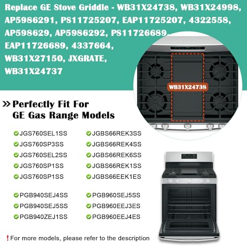 Image of Hiorucet WB31X24738 Cast Iron Griddle Replacement for GE Appliance Gas Range, JGBS66REKSS, JGB700SEJ4SS, JGSS66SEL1SS, JGSS66SEL3SS, JGSS66SELSS, JGB700SEJ1SS Griddle Plate Cooktop for GE Center Part.