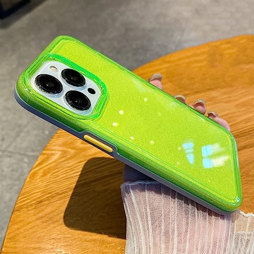 Coque transparente iPhone 14 robuste anti-rayures housse paillettes vert fluo