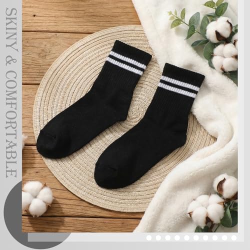 Image of Jspupifip 8 Pair Striped Athletic Crew Socks Running Socks for Men Women | Moisture-Wicking, Soft Stretchy Casual Mid Calf Socks Size 5-8, Breathable Casual Gym Socks