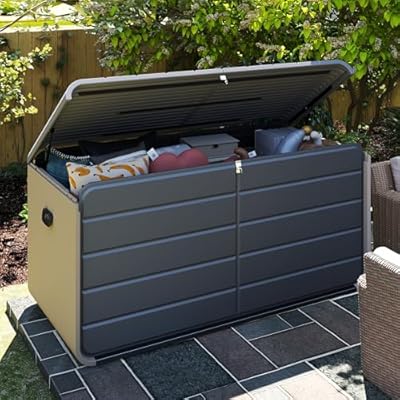 Domi 260 Gallon Resin Deck Box, Waterproof & UV-Resistant Outdoor Large Storage Box Lockable Storage Bin for Patio Cushions Pool Supplies Garden Tools and Delivery Storage