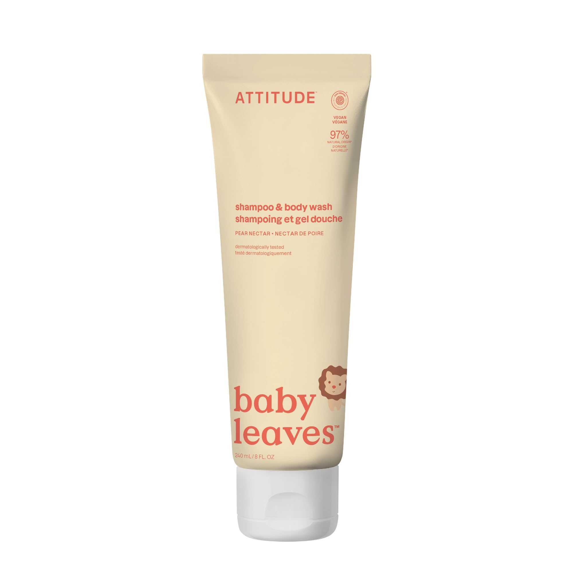 ATTITUDE 2-in-1 Shampoo and Body Wash for Baby, EWG Verified, Dermatologically Tested, Vegan, Pear Nectar, 240 mL